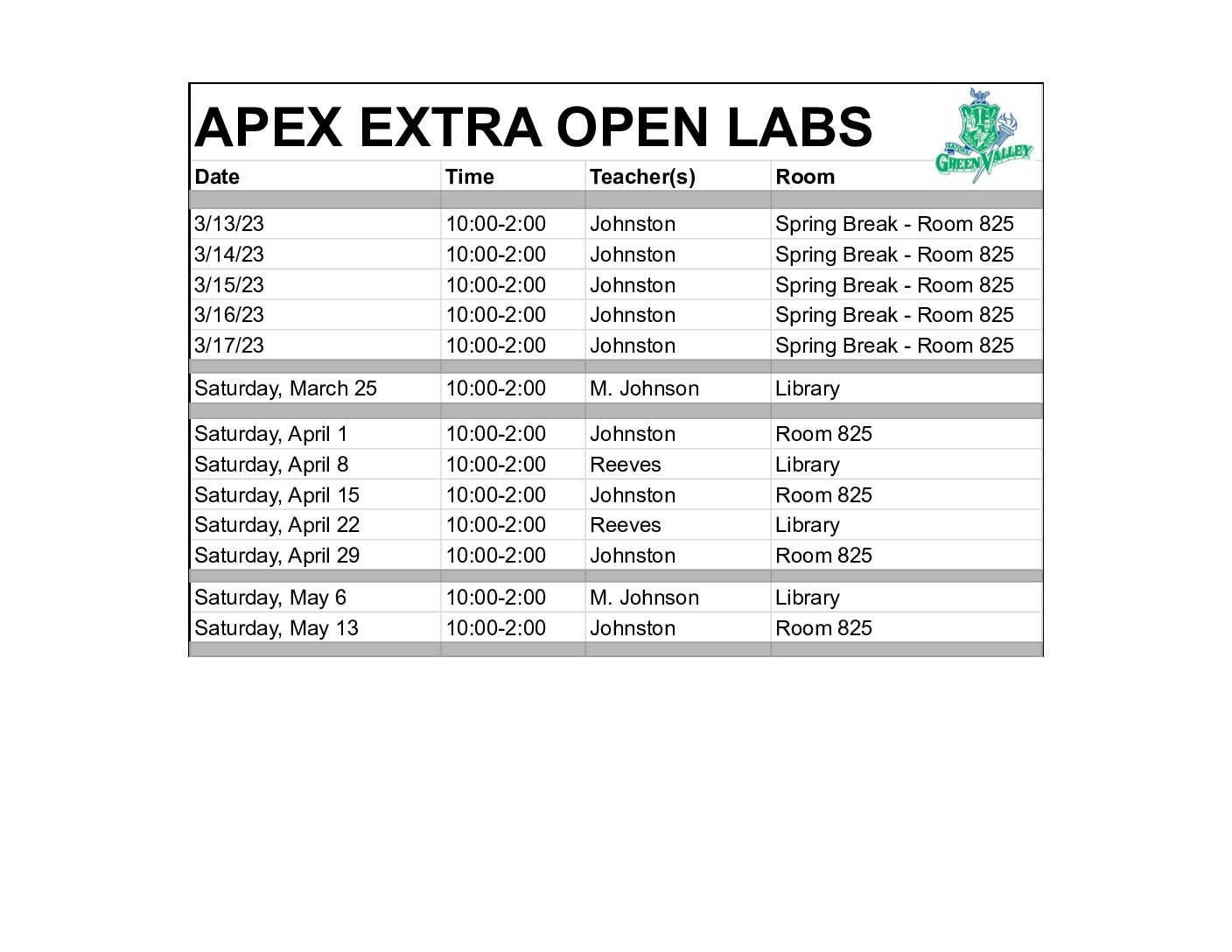 APEX Extra Open Labs